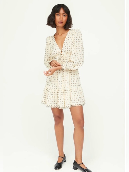 RHODE Dresses & Skirts - Rhode Dress Rhedyn Cream Floral Print Tie Front Stitching Accents sz 4